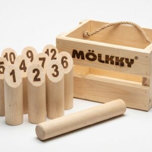 Molkky rent - 12 nummerdatud puidust kurikat ja viskepulk